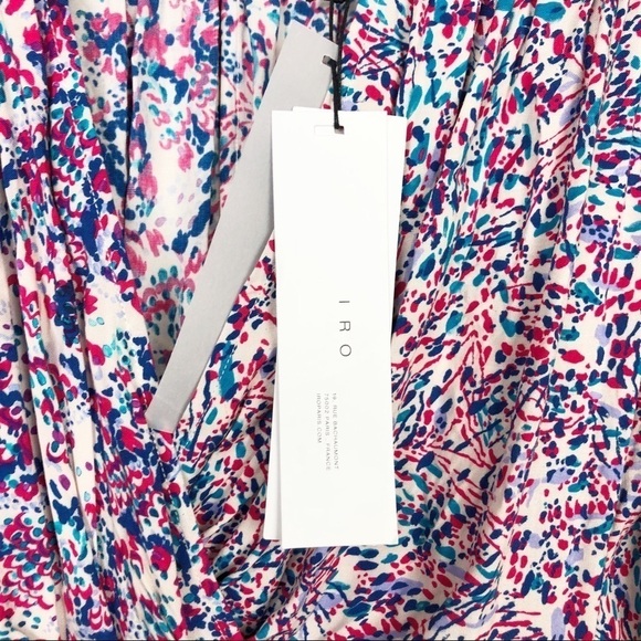 IRO Firenze Smocked Printed V Neck Long Sleeve Mini Dress Small Pink Blue Party - Picture 7 of 9